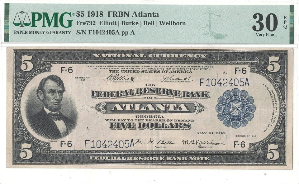 1918 $5 Federal Reserve Bank Note Fr-792 PMG VF-30 EPQ - Image 2 of 3