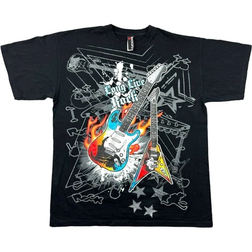 Guitar T Shirt Graphic Medium Black Rock N Roll T Shirt Summer Guitarist Tee M