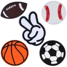 5 Pack Sports Iron On Patches Fabric Applique for Soccer Basketball Baseball