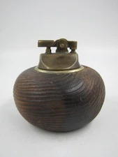 Vintage Wood Brass Table Lighter Turned Wooden Base Retro Decorative Collectible