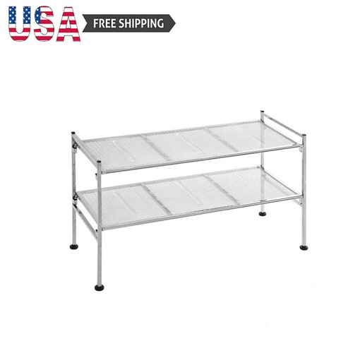 2 Tier Stackable 9 Pai Metal Mesh Shoe Storage Rack Organizer Multipurpose New