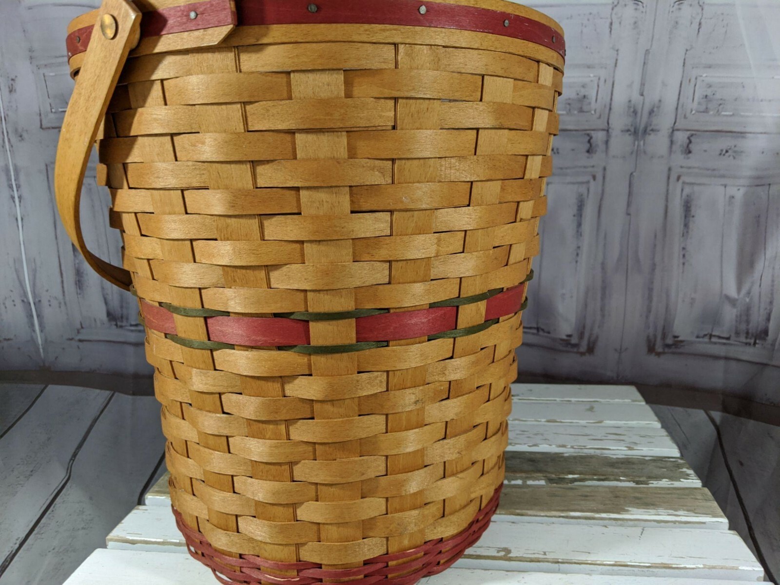 Longaberger Basket 1991 Large Non Lidded Red Tree Trimmed Basket Swing