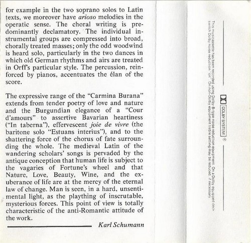 Carl Orff Carmina Burana Herbert Kegel Leipzig Radio Symphony CASSETTE ALBUM - Picture 7 of 10