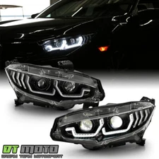 For 2016-2021 Honda Civic Black Sequential Signal Full LED Projector Headlights