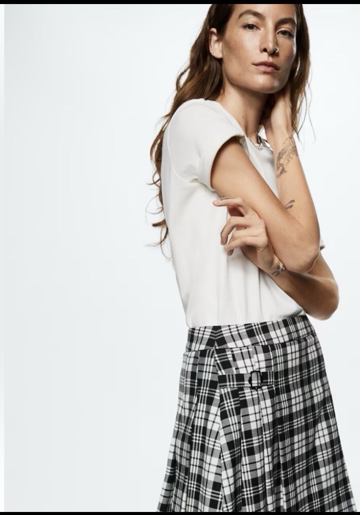 Mango Plaid Black Grunge Collegiate Mini Skirt Size XL