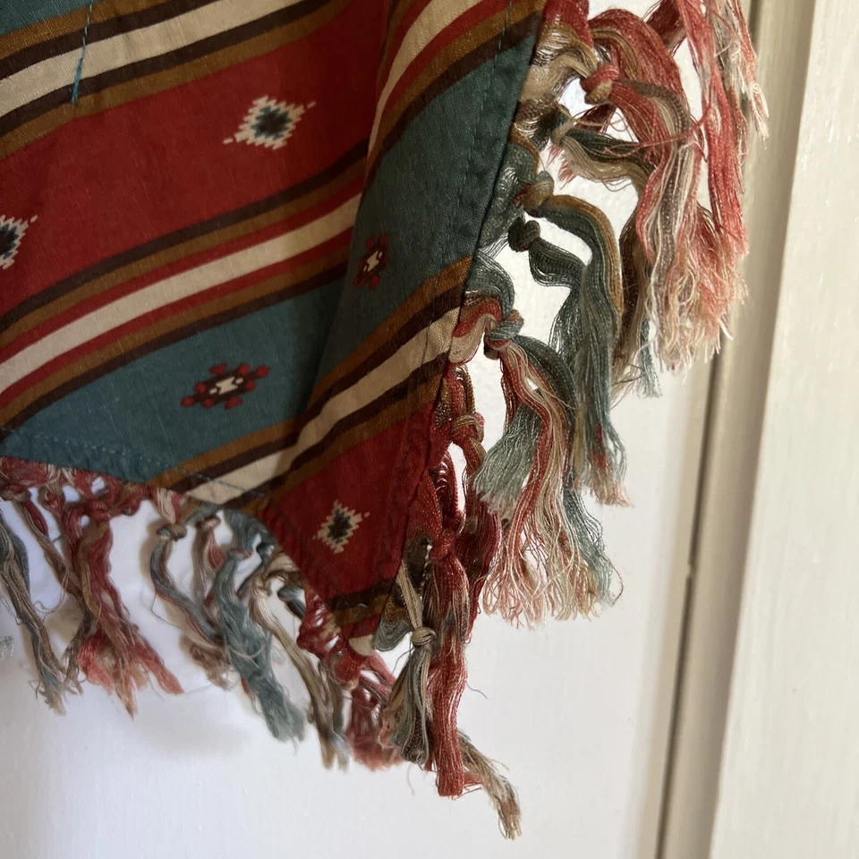 Poncho Ryan Michael Mezcla de Lino Rodeo Azteca Geométrico Estampado Occidental S/M Foto 3 de 4