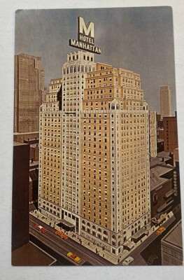 Vintage Postcard c1950s ~ Hotel Manhattan in Times Square ~ New York City NY
