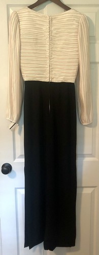 Vintage George F. Couture Dress Sz 6 Black Cream Formal Satin Pleated Gown Lace* - Picture 18 of 24