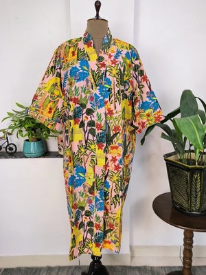 1Pc Indian Handmade Cotton Printed Kimono Bath Robes Night Maxi Gown Kimono Robe