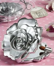 Realistic Silver Rose Design Mirror Compacts - 5 Individual Pieces