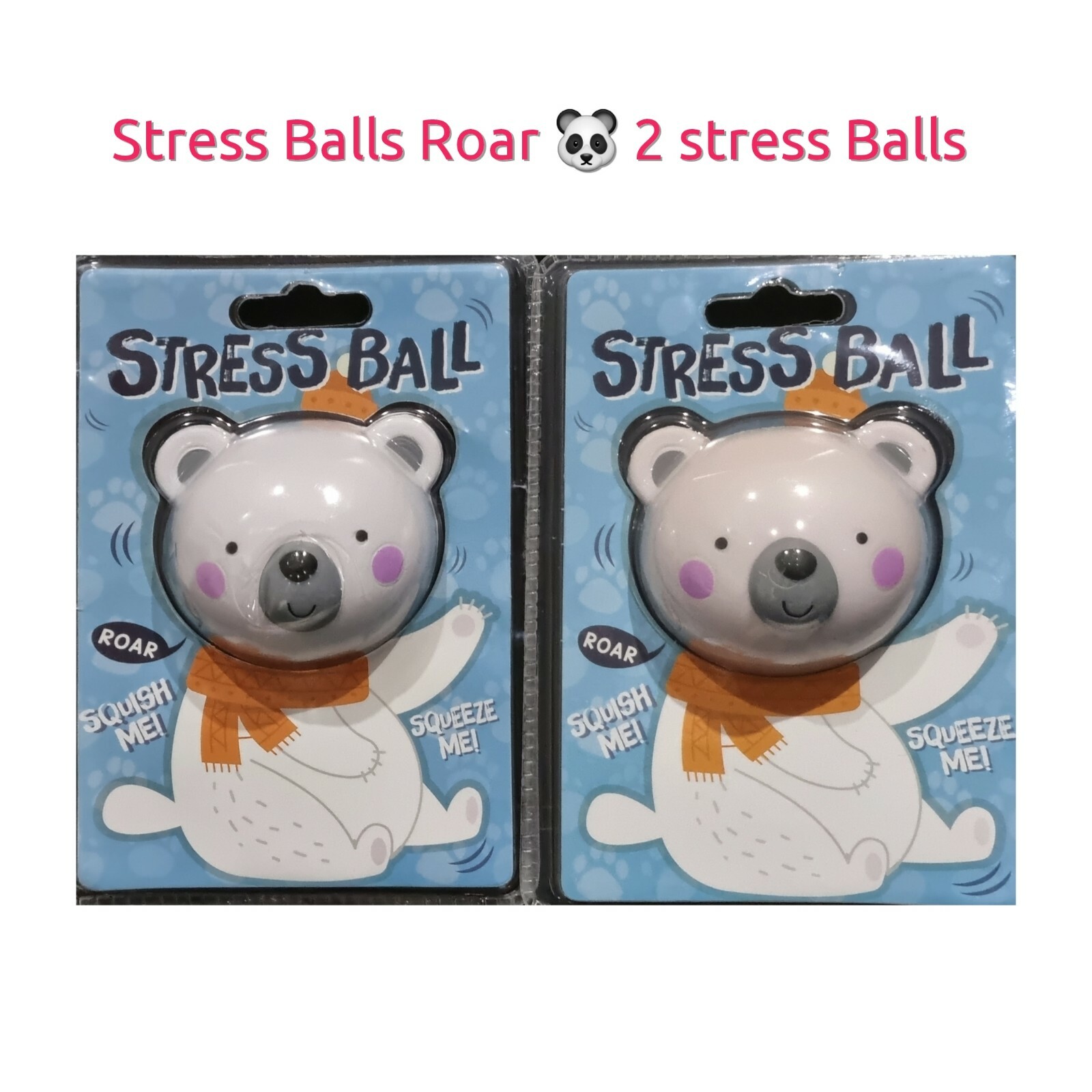 Stress Balls Roar Panda Anti Strain Anxiety Relief Novelty Squeeze, 2 Pack