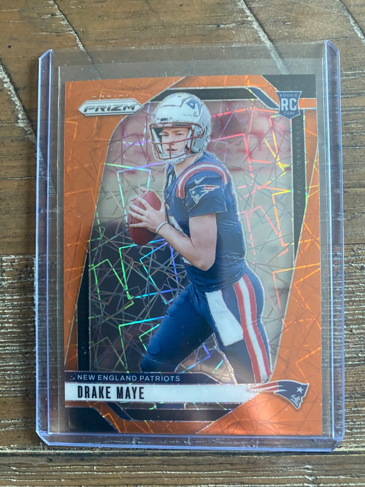 2024 Panini Prizm Drake Maye Orange Lazer Prizm Rookie Card - #329 Patriots