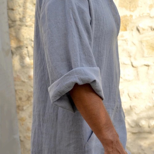 Langes Herren-T-Shirt Baumwolle Leinen Naher Osten Muslim Araber Gewand Kaftan Thobe Tops - Bild 15 von 30