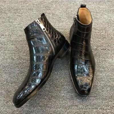 Men's Formal Crocodile Fashion Punk Pointed Toe Side Zip Flats Ankle Boots  Party