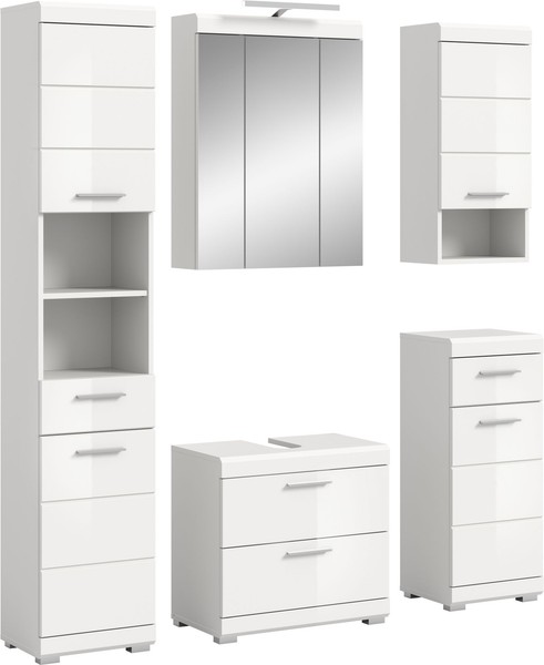Xonox.Home 3 Tlg. Badkombi Unterschrank Spiegelschrank Aufsatzleuchte Scout Weiß-image
