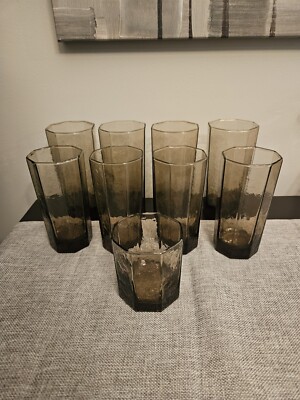 Vintage Libby Brown Facets Glasses Various Sizes Set Of 9