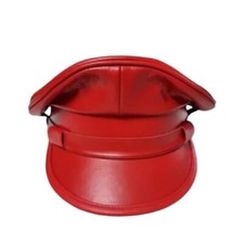 Genuine Leather Red Army Style Cap Biker Cap All Sizes Available