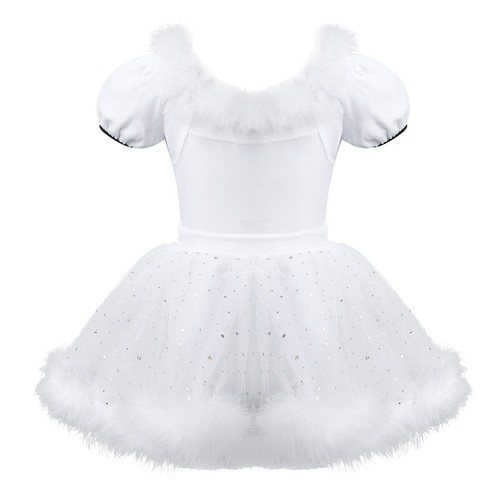 Girls Puff Sleeves Stripe Figure Ice Skating Leotard Tutu Dance Dress Costume - Picture 31 of 44