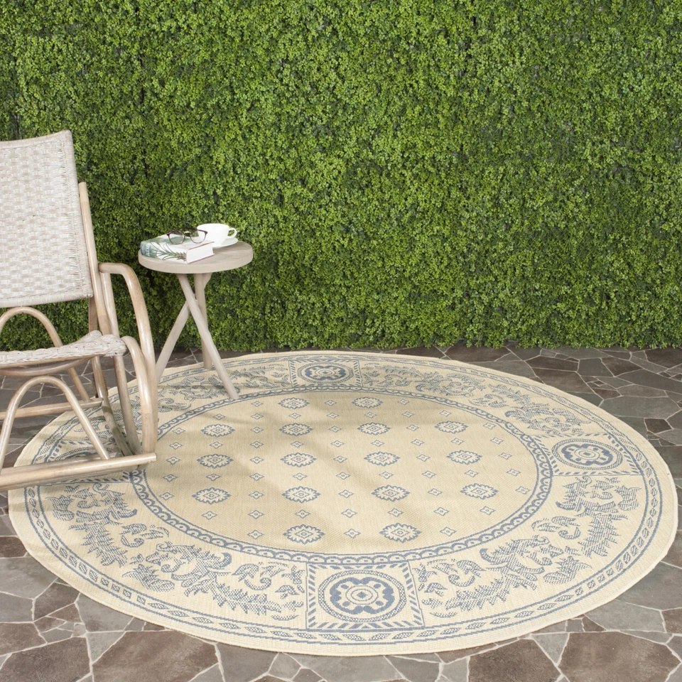SAFAVIEH Outdoor CY1356-3101 Courtyard Natural / Blue Rug - Image 2 of 4