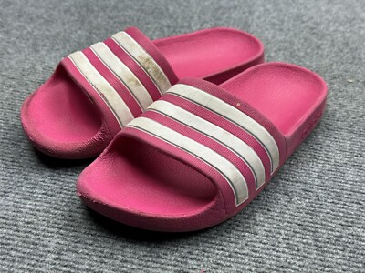 Adidas Slides Girls Size One Pink White Athletic Flip Flops