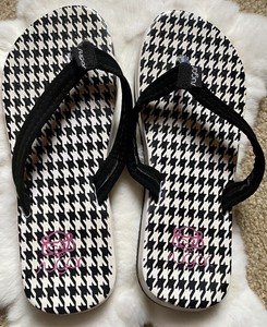yellow box houndstooth flip flops