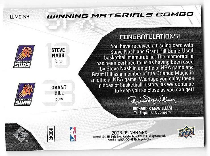2008-09 Upper Deck SPx Winning Materials Combos #WMC-NH Steve Nash Grant Hill - Image 2 of 2