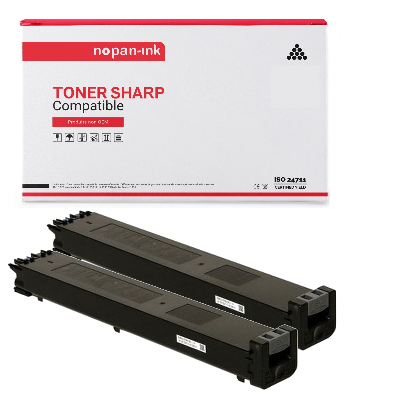 Toner MX-27GTBA NOPAN-INK pour Sharp | Pack de 2 recharges d'encre noire pour gros volumes de copies