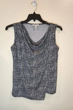 NWT H Halston Black and White Weave Print Layered V-neck Blouse Size Small 