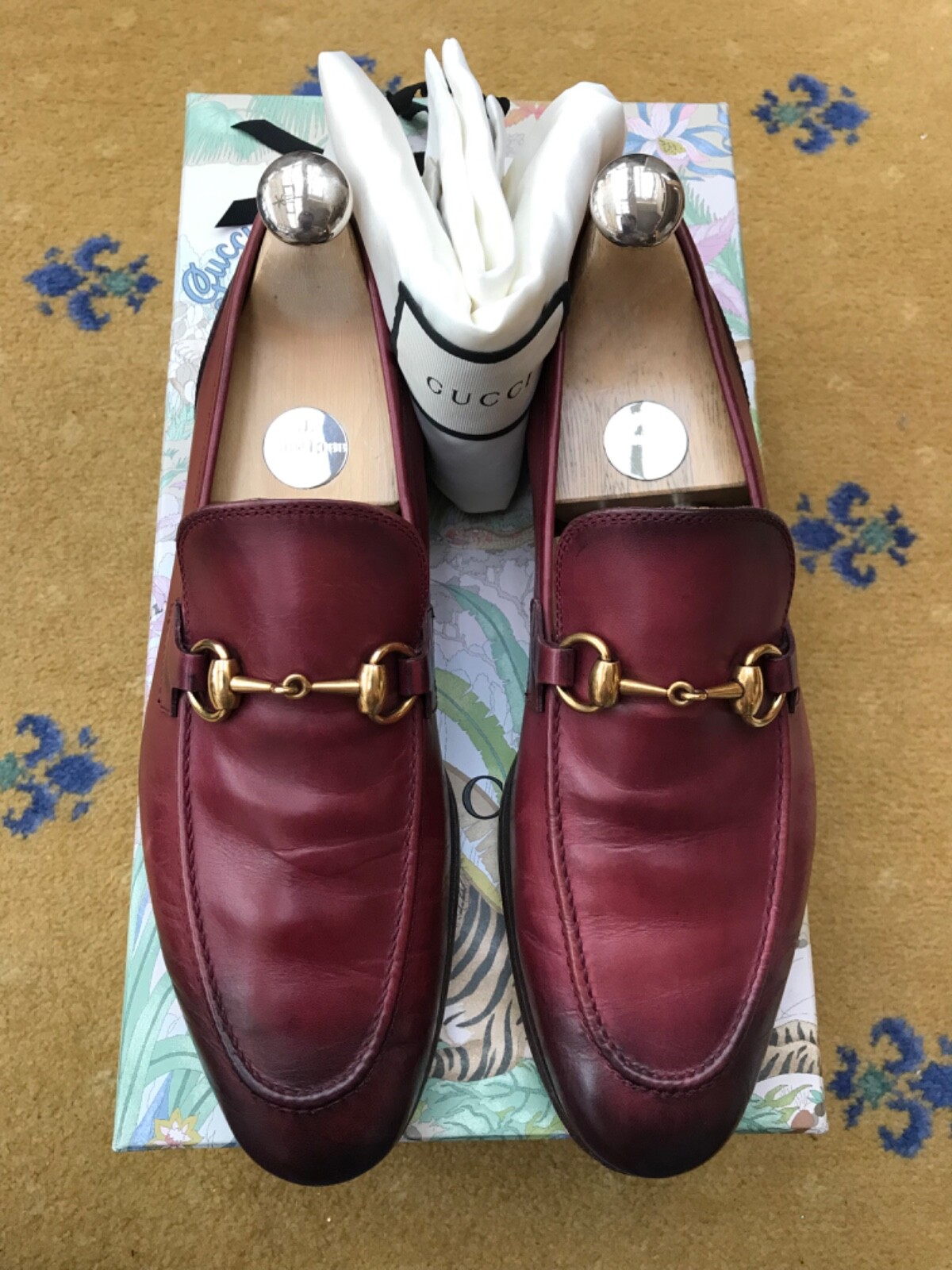 Gucci Loafers Leather shoes Jordaan Burgundy Red Horsebit Mens UK 6 US 7 EU 40