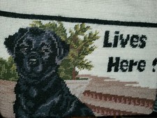 Black Laborador Retriever Dog "Lives Here " Needlepoint Sign Home Decor
