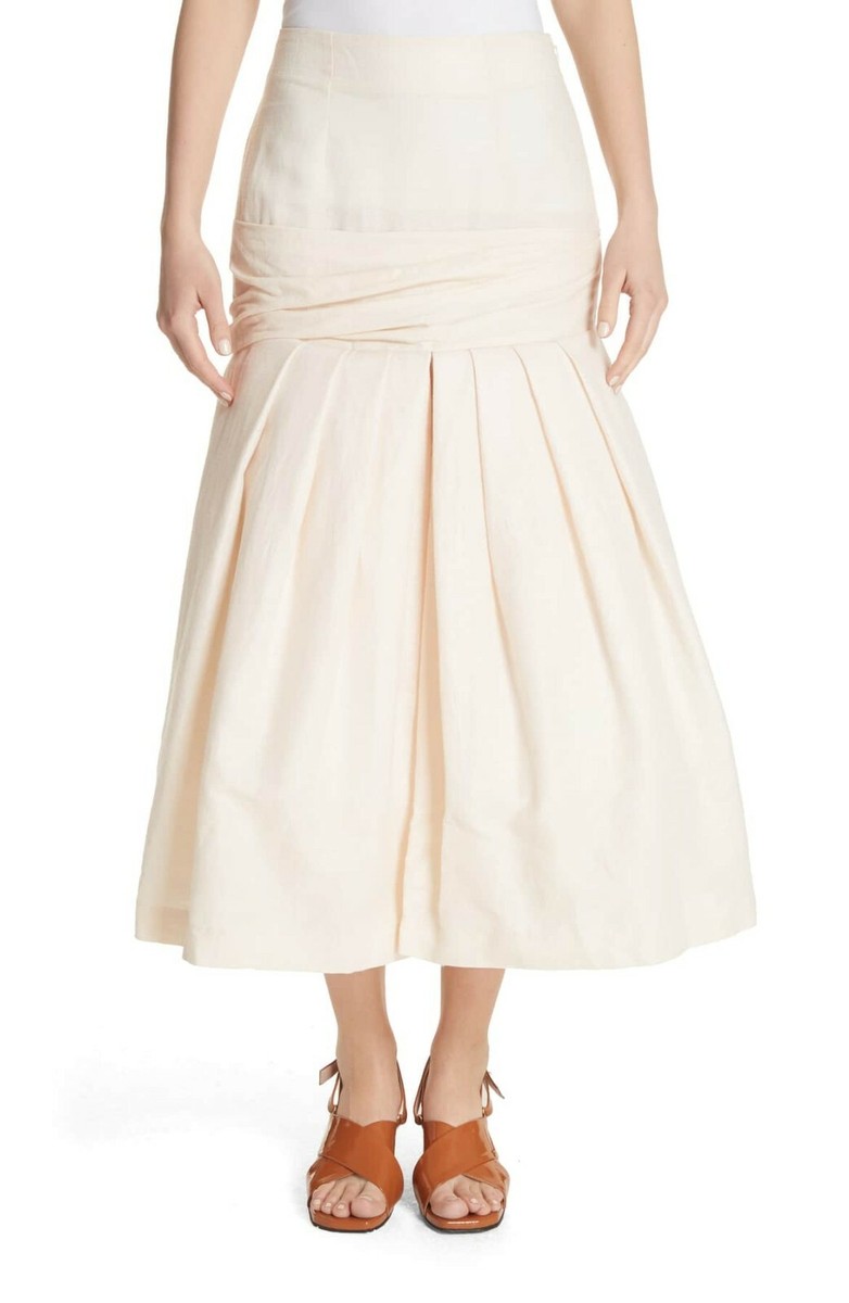 JACQUEMUS La Bomba Jupe Mamao Linen Cotton Pleated Volume Midi Skirt 4 US = 36 S View 2