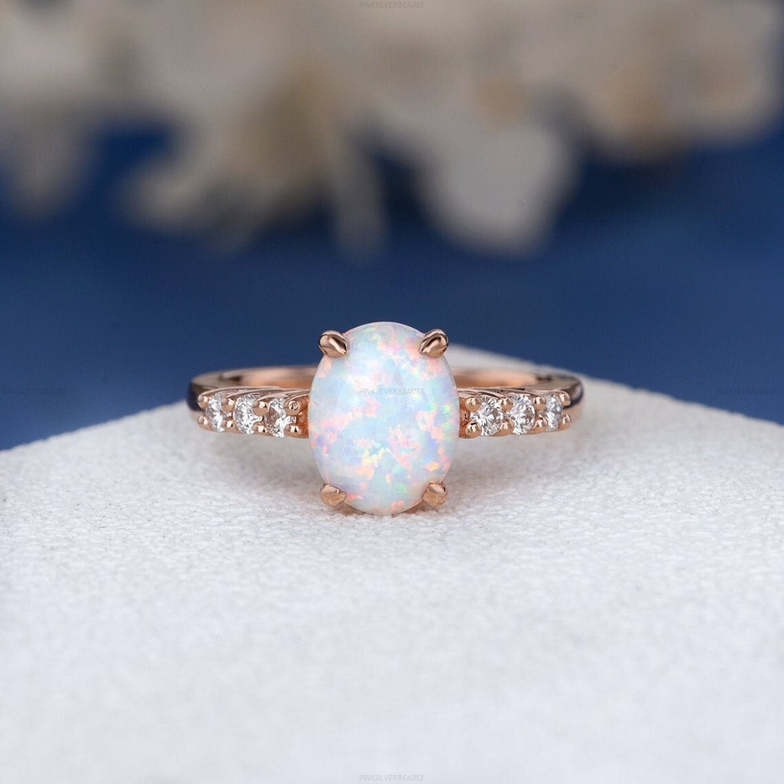 Opalite Diamond Wedding Band 14k Gold Engagement Ring for Women-image