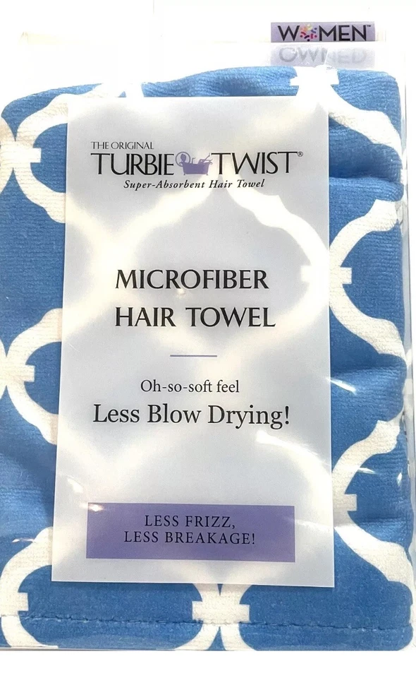 Original Turbie Twist Microfiber Hair Towel Super-Absorbent One Size Blue/White - Image 2 of 3