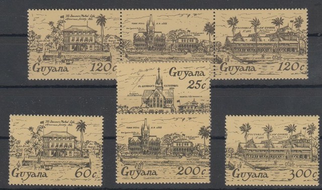 Guyana Gebäude in Georgetown buildings 1985 MiNr 1286 - 1292 postfrisch ** Guyana Gebäude in Georgetown buildings 1985 MiNr 1286 - 1292 postfrisch **