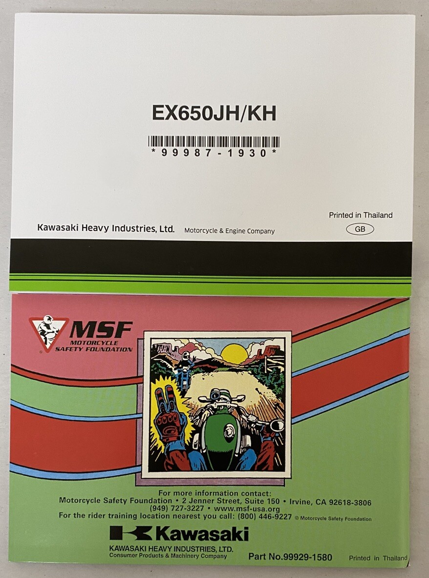 2017 Kawasaki Ninja 650 ABS Owner's Manual W/Riding Tips | 99987