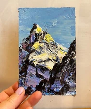 Miniature ORIGINAL PAINTING MOUNTAIN LANDSCAPE Small Wall Decor Mini artwork