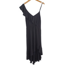 1.STATE Spaghetti Strap Ruffle Asymmetrical Chiffon Little Black Dress Size XS