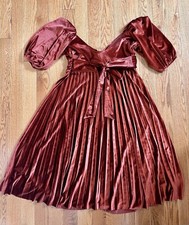 ASOS Orange Brown Velvet Pleated Evening Maxi Dress  Size 16