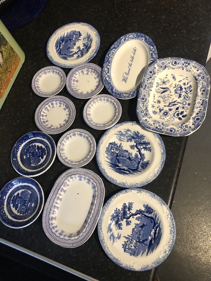 Job Lot Vintage Miniature Blue & White Plates Copeland Spode Butter
