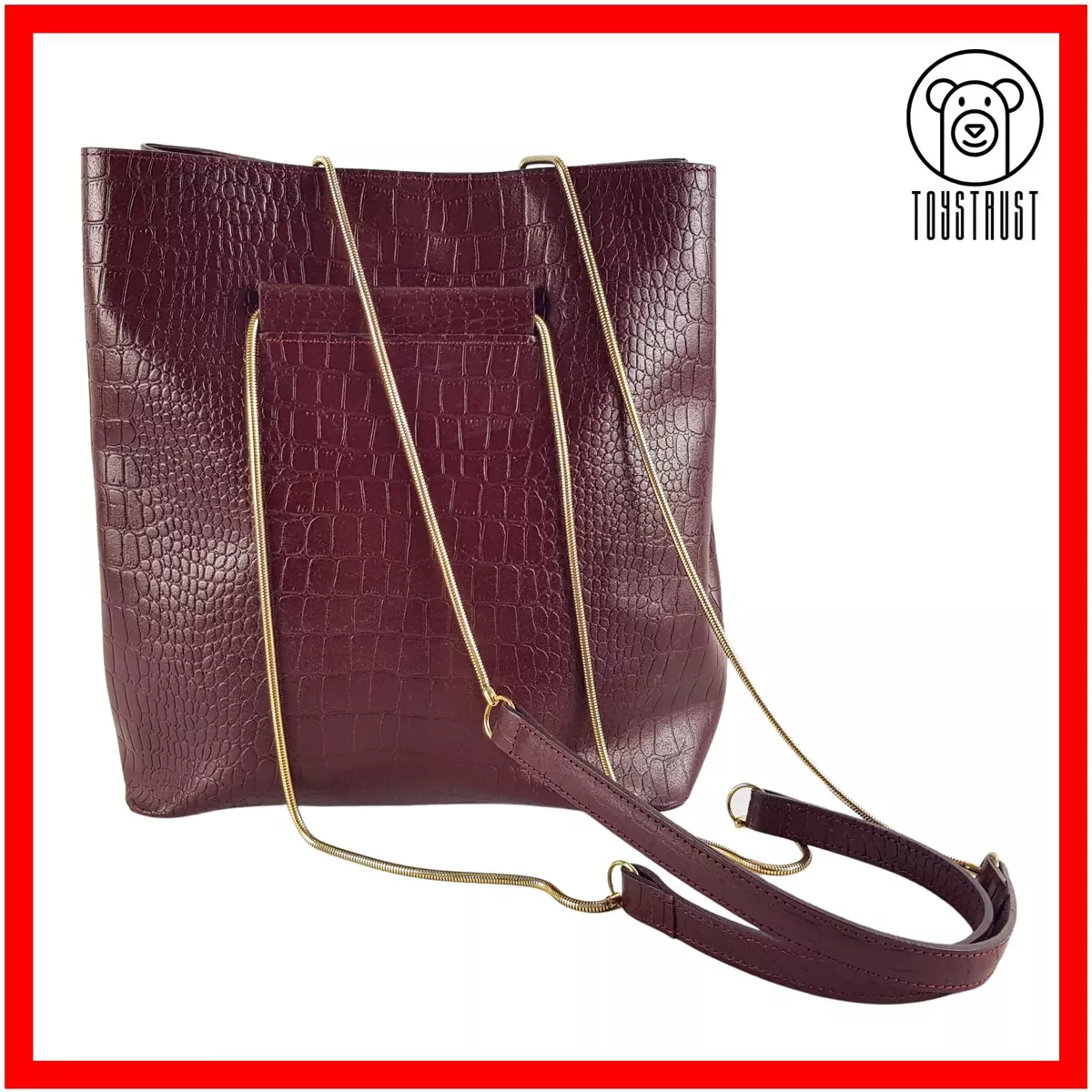 River Island Leather Bucket Bag Shoulder Bag Chain Strap Brown