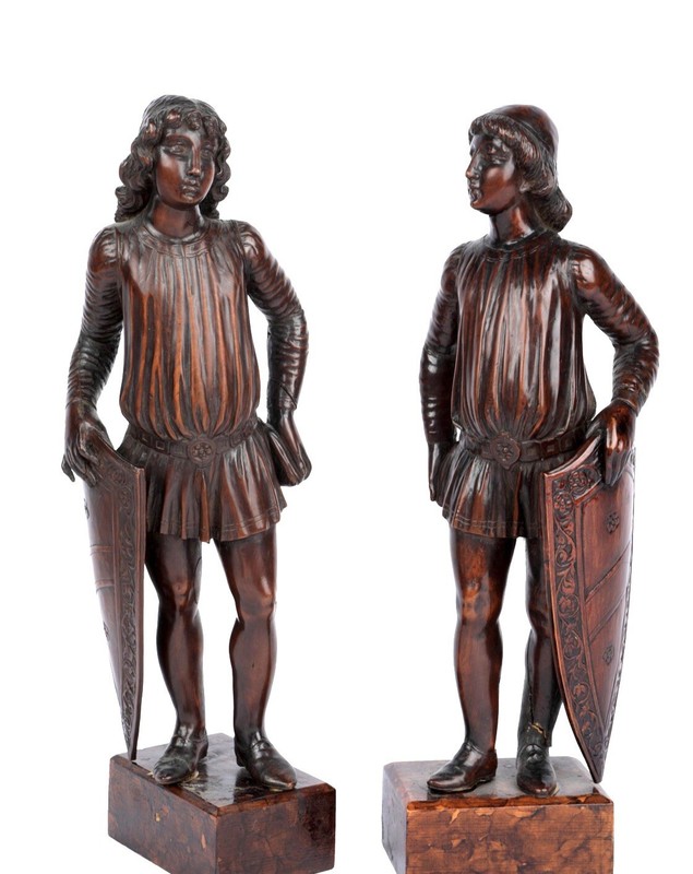 EXCEPTIONAL PAIR OF ANTIQUE CONTINENTAL WOOD CARVED FIGURINES