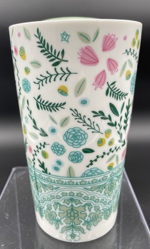 Tag Ceramic Floral Mint Green Tumbler 12oz Tea Coffee Mug Ceramic Lid Spring - Picture 2 of 10