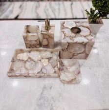 Natural White Agate Stone Handmade Bathroom Set/ Bath Accessory