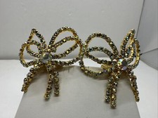 Vintage MUSI Shoe Clips Gold Tone AB Rhinestone Bow Shoe Clips.