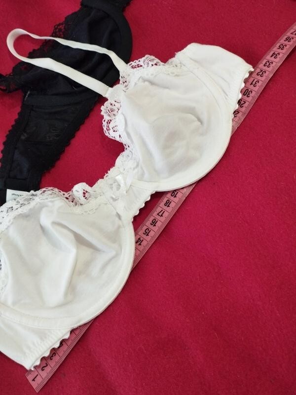Hanro luxury bra set black and white cotton Bland underwire soft cup Size 32 B