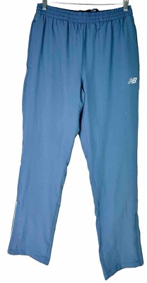New Balance Men Medium Blue Fleece Lined Track Wind Pants Zip Leg Pockets  EUC
