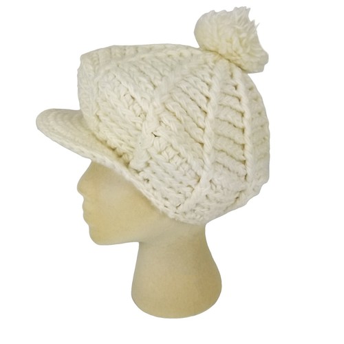 Vintage Cream Acrylic Hat Hand Crocheted in Japan with 