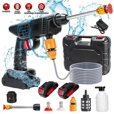 2 Akkus + 1500W Akku Hochdruckreiniger Auto Mobiler Druckreiniger Spritzpistole