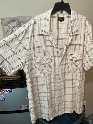 Seager Men's XXL Beige Brown Plaid Short Sleeve Button-Up Shirt w/ Pockets