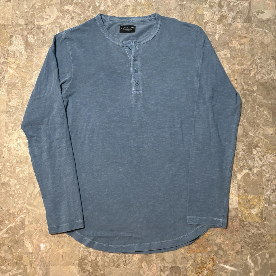 Camisa Goodlife Para Hombres Pequeña Azul Henley Manga Larga Algodón Slub Hecha en EE. UU. Foto 2 de 4